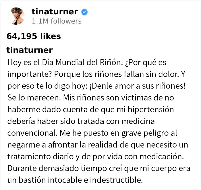 El ominoso post de Instagram de Tina Turner dos meses antes de morir explicaba mucho sobre su estado de salud