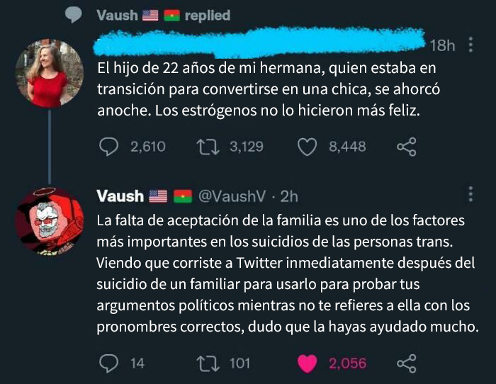 Una tía transfóbica criticada por Vaush, un buen usuario de Twitter