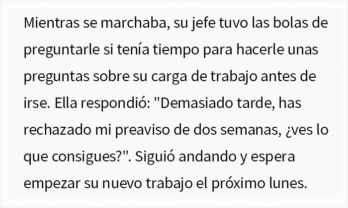 Esta empleada acalla la curiosidad de su jefe sobre su anormal carga de trabajo después de que éste la despidiera en el acto