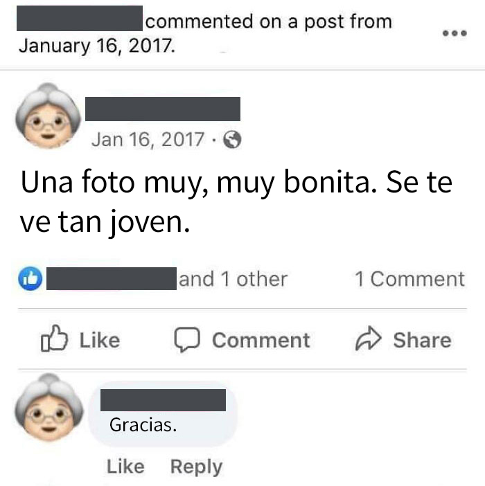 A mi pariente le gusta su propia publicación de hace 4 años