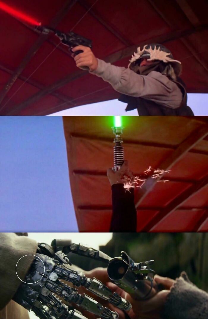 En El Retorno Del Jedi (1983) El Disparo Que Recibió La Mano Robótica De Luke Sigue Ahí En El Último Jedi (2017)