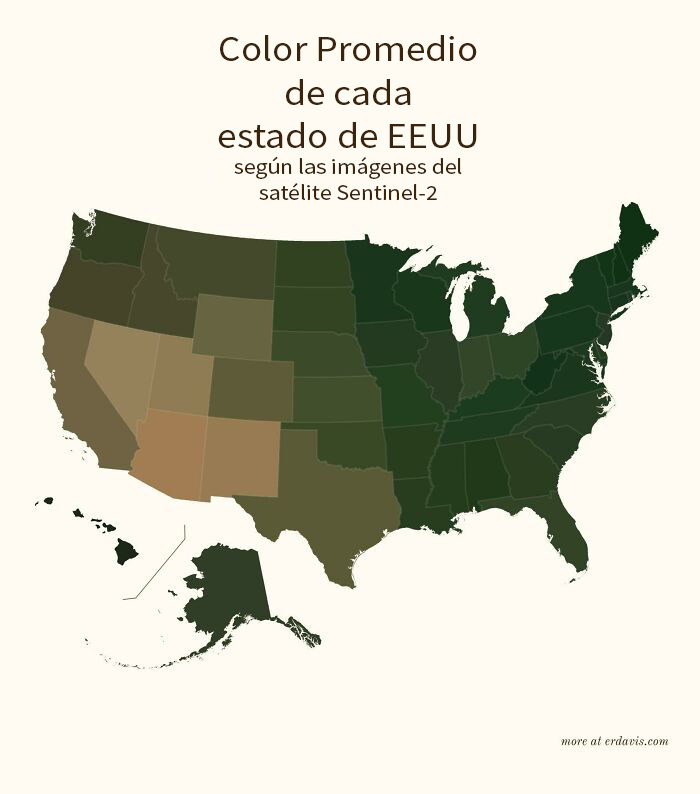 Color promedio de cada estado de EEUU, según imágenes por satélite