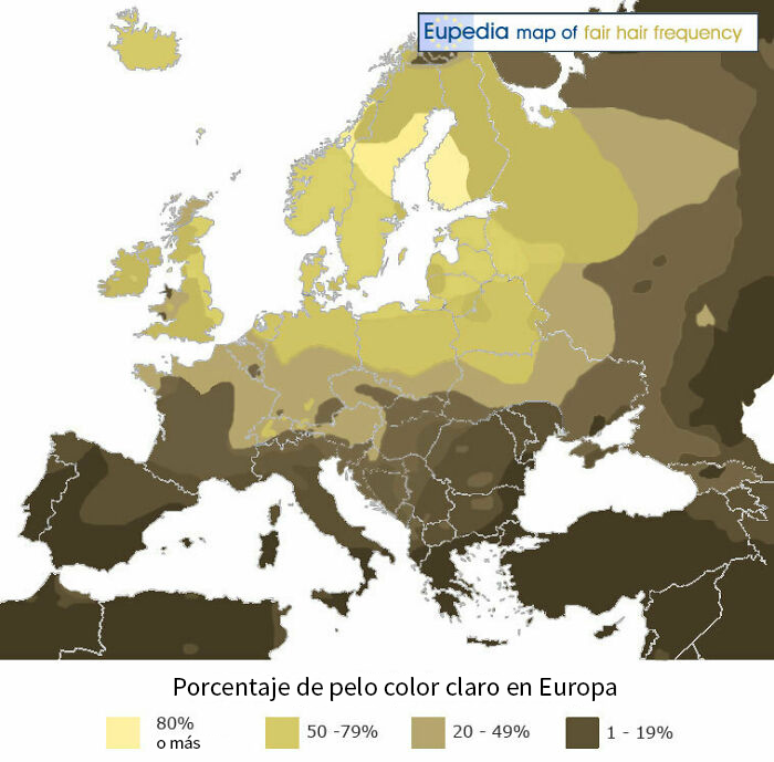 Porcentaje de pelo claro VS pelo oscuro en los países europeos
