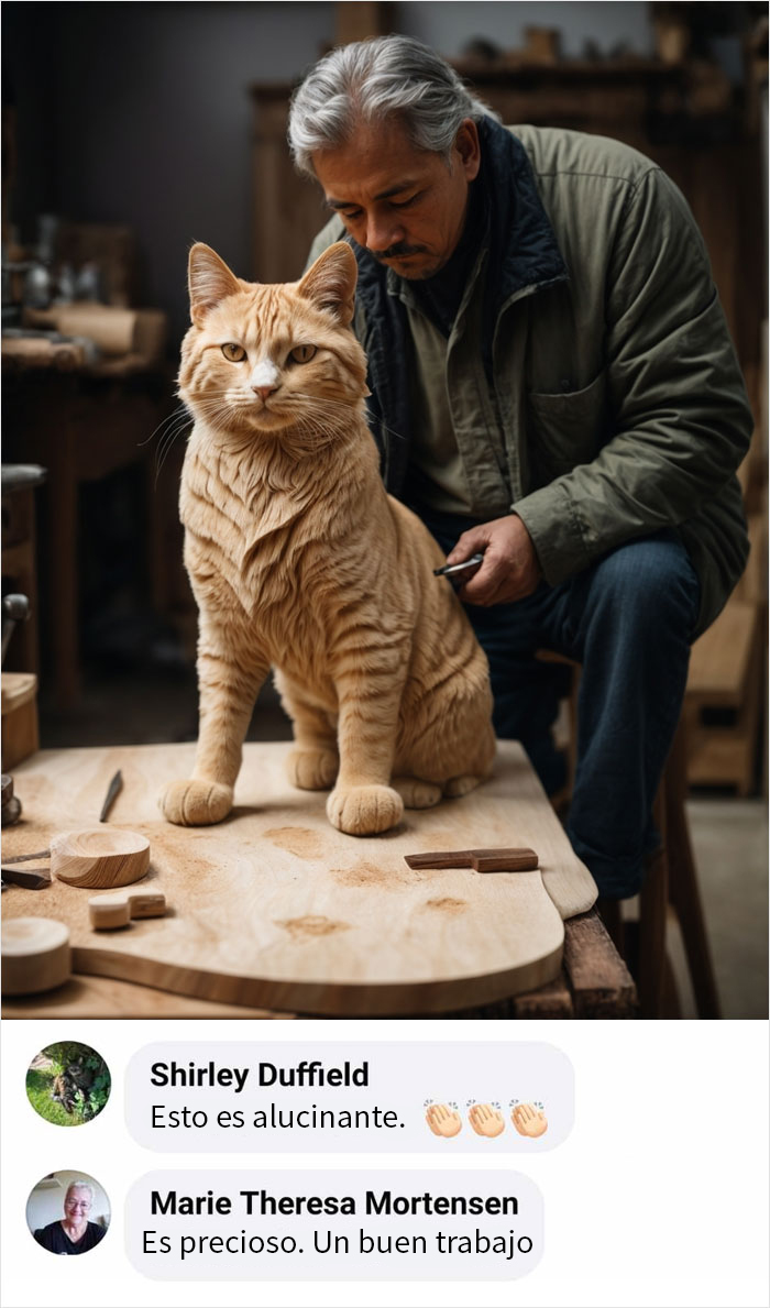 Llevo casi un año esculpiendo este gato de madera