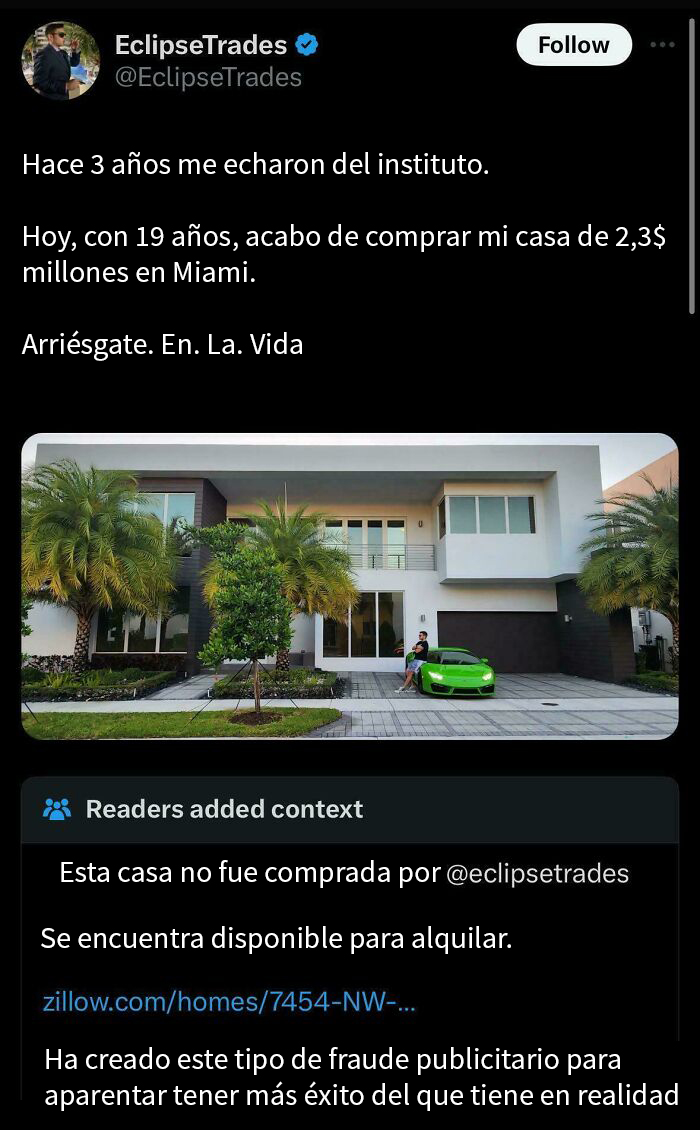 Influencer presume casa de lujo y auto deportivo verde frente a mansión en Miami.