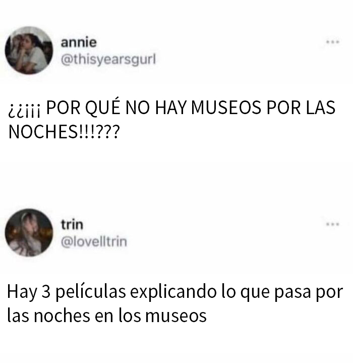 Dos publicaciones divertidas en Tumblr sobre museos abiertos por la noche y películas explicativas.