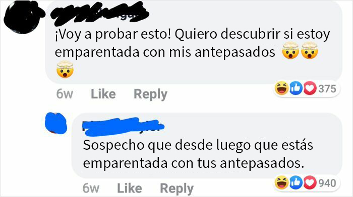 Comentarios en redes sociales provocando vergüenza ajena con respuestas irónicas sobre antepasados.