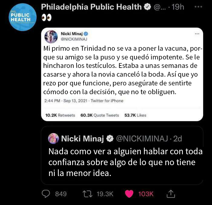 Publicación destacando un debate en línea sobre vacunas, con respuestas irónicas y críticas en redes sociales.