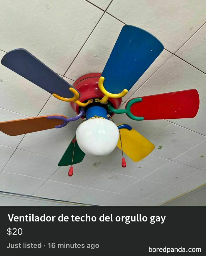 Ventilador multicolor vendido en Facebook Marketplace.