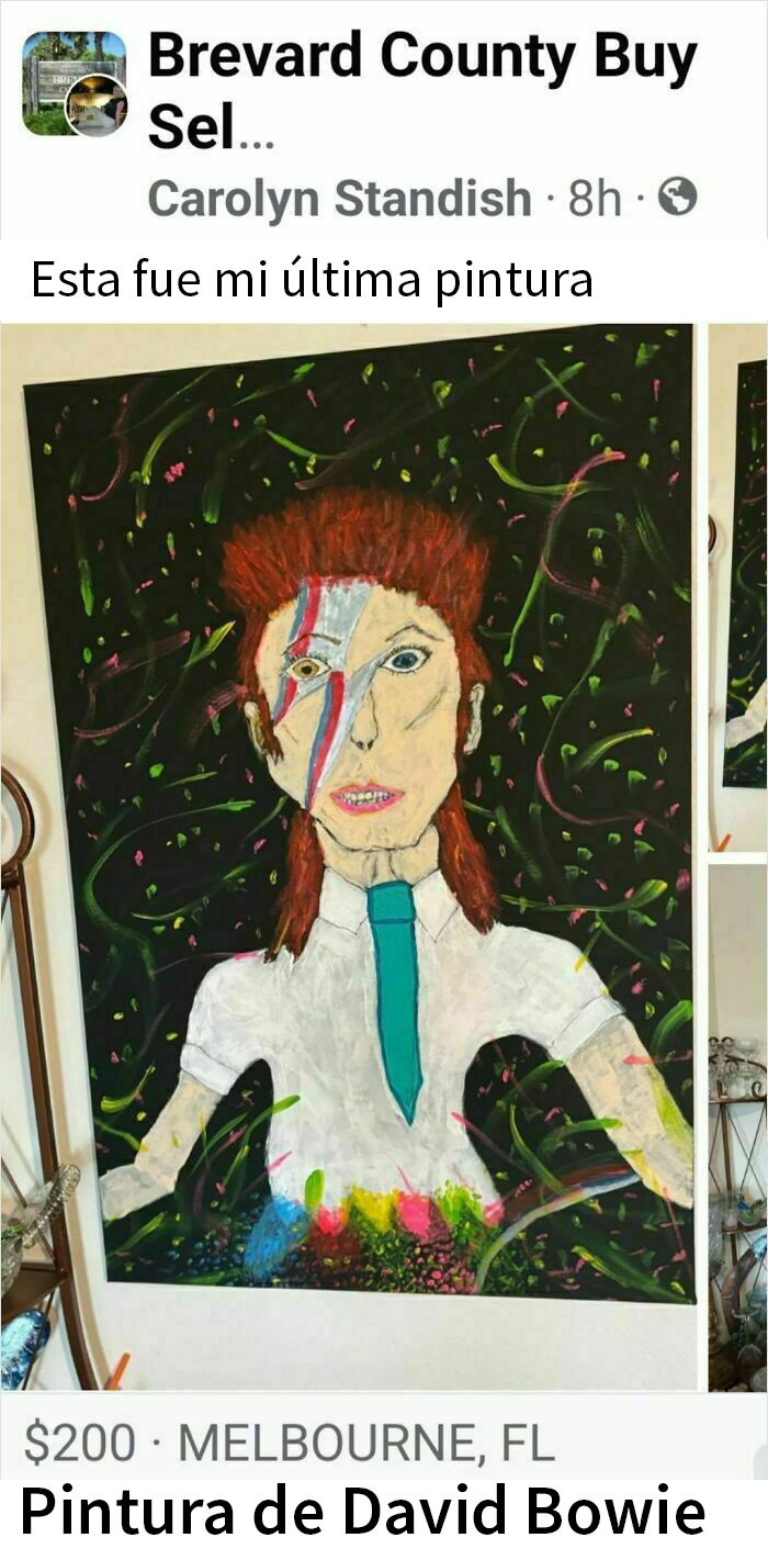 Pintura amateur de David Bowie en venta en Facebook Marketplace.