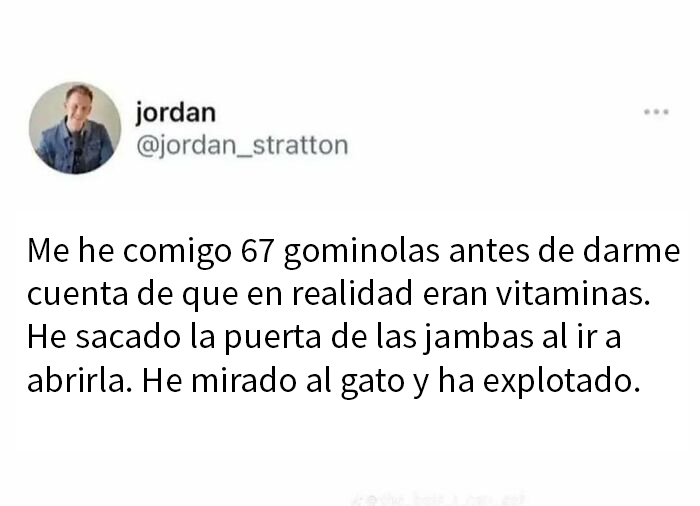 Meme divertido sobre alguien que confunde gomitas con vitaminas y situaciones absurdas contra la humanidad.
