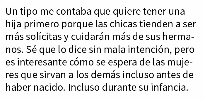 Texto sobre estereotipos de género y expectativas hacia mujeres y niñas.