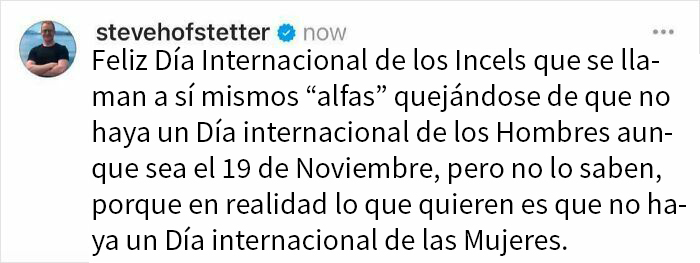 Incel comenta en redes sobre el Día Internacional de las Mujeres y el Día Internacional de los Hombres.