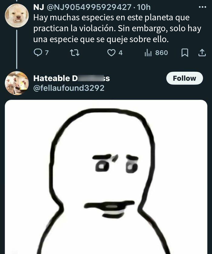 Tweet sobre mujeres y cuerpos con un meme de dibujo perplejo.