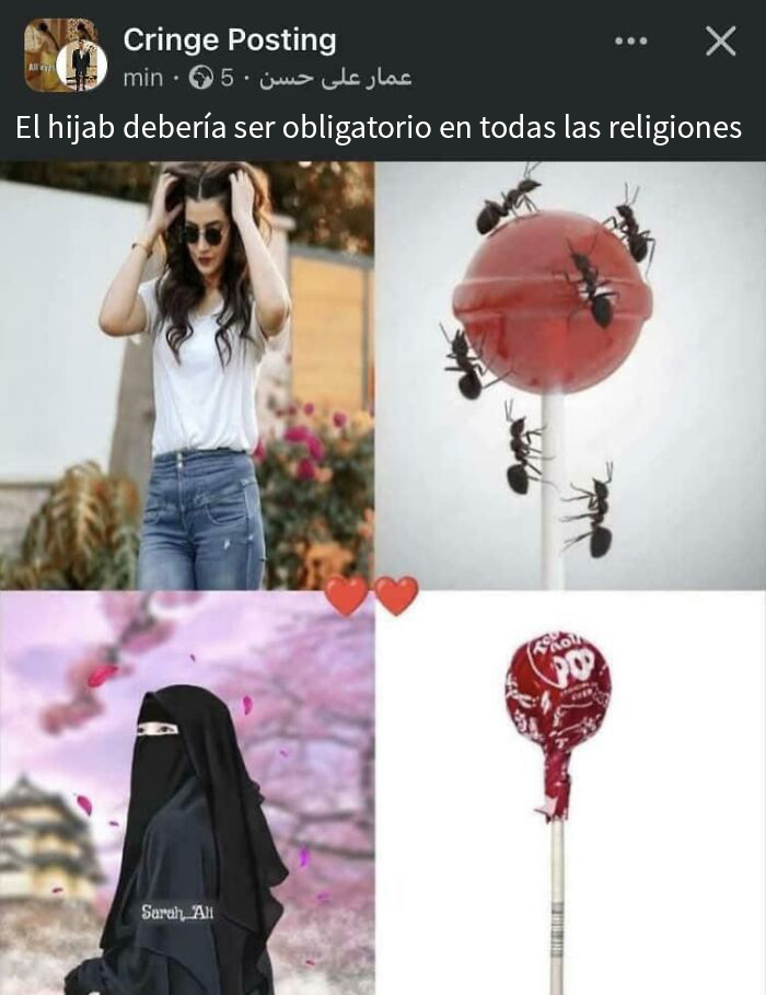 Mujer joven con gafas y camiseta blanca, junto a una imagen de caramelo con hormigas; representa estereotipos sobre mujeres.