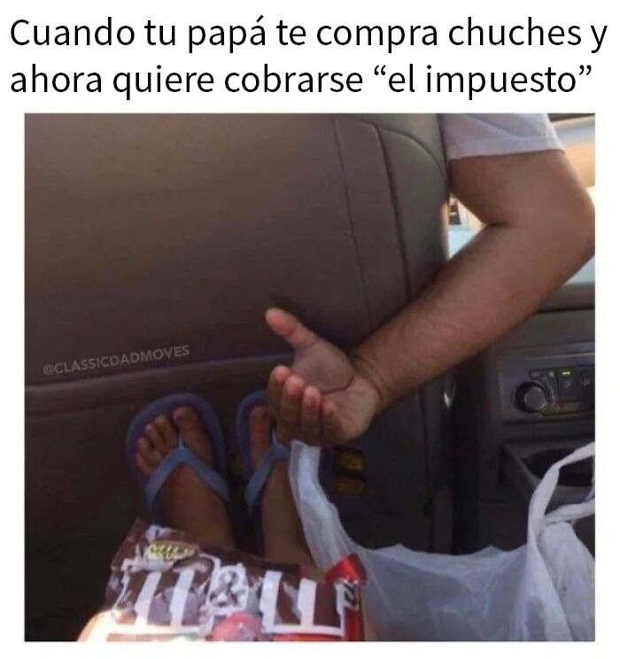Padre pidiendo chuches como "impuesto", humor y sarcasmo.
