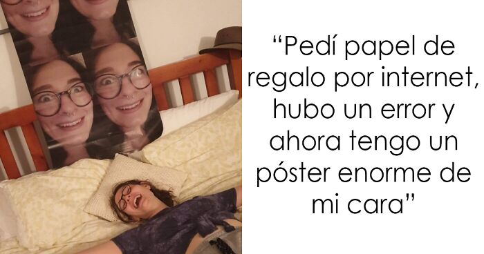 Mujer acostada en cama con pu00f3ster gigante de su cara, mostrando una de las 30 personas que llevan un du00eda peor que el tuyo.