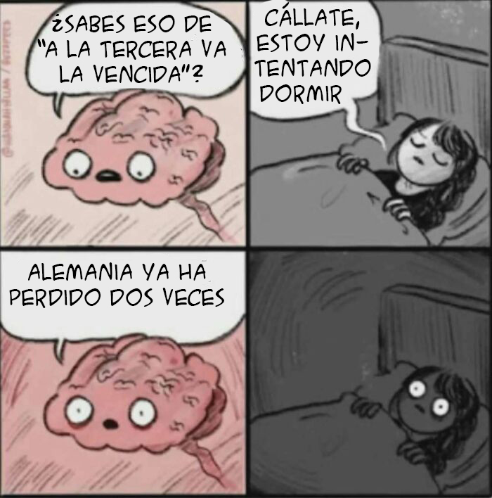Meme intelectual sobre contexto histórico con cerebro hablando y persona en la cama despertando asustada por Alemania.