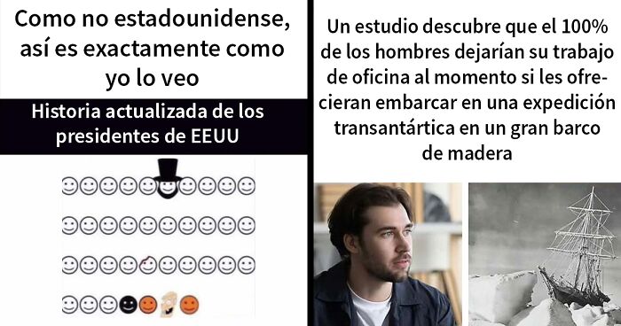 Memes intelectuales sobre historia actualizada de presidentes de EEUU y curiosidades histu00f3ricas en formato humoru00edstico.