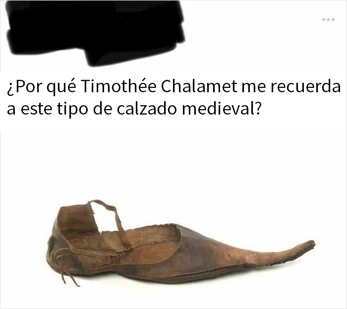 Zapato medieval con punta larga y doblada, ejemplo de insulto que no lo parece por su genialidad en humor.