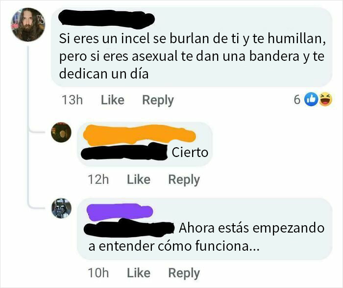 Comentarios en línea donde se discute el comportamiento de los incels y su rechazo en comunidades online.