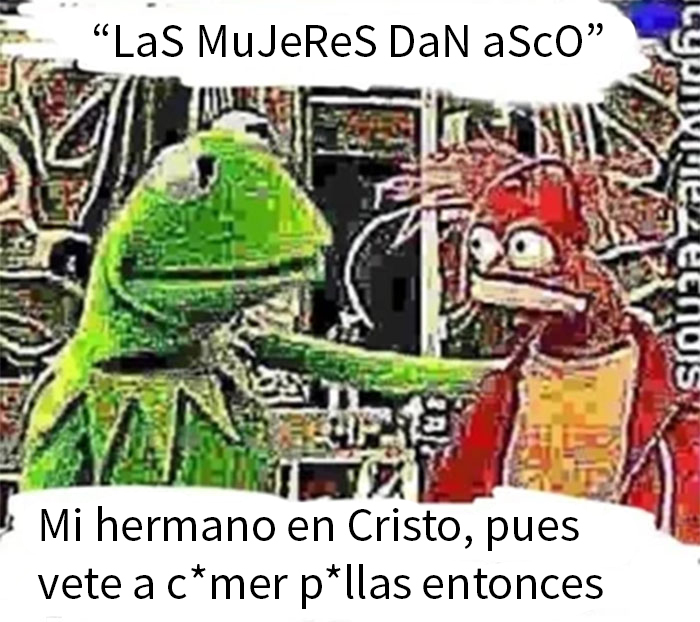 Incels siendo avergonzados por su comportamiento en una comunidad online con personajes de caricatura hablando.