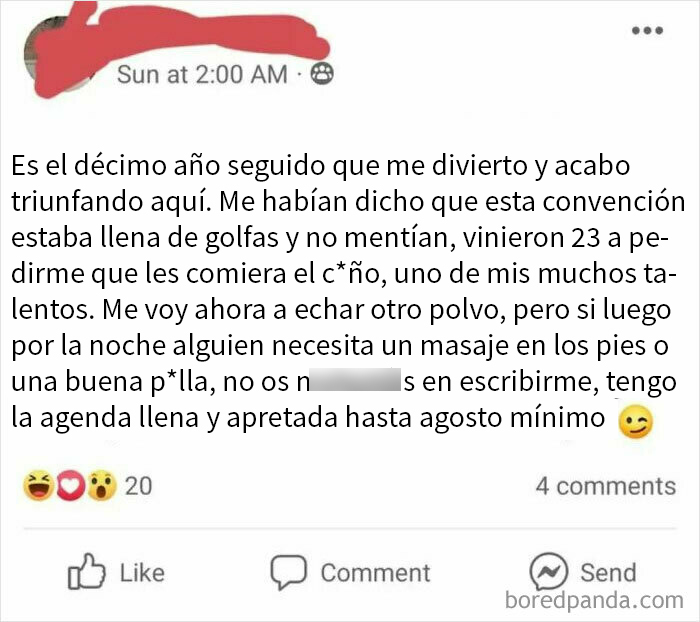 Publicación en redes sociales con mensaje burlón y lenguaje coloquial, ejemplo de mentiras muy vergonzosas descubiertas en Internet.