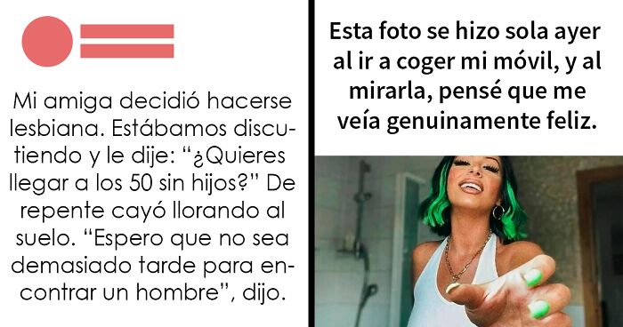 Texto de mentiras vergonzosas descubierto en Internet con una mujer feliz con cabello verde en selfie espontu00e1nea.