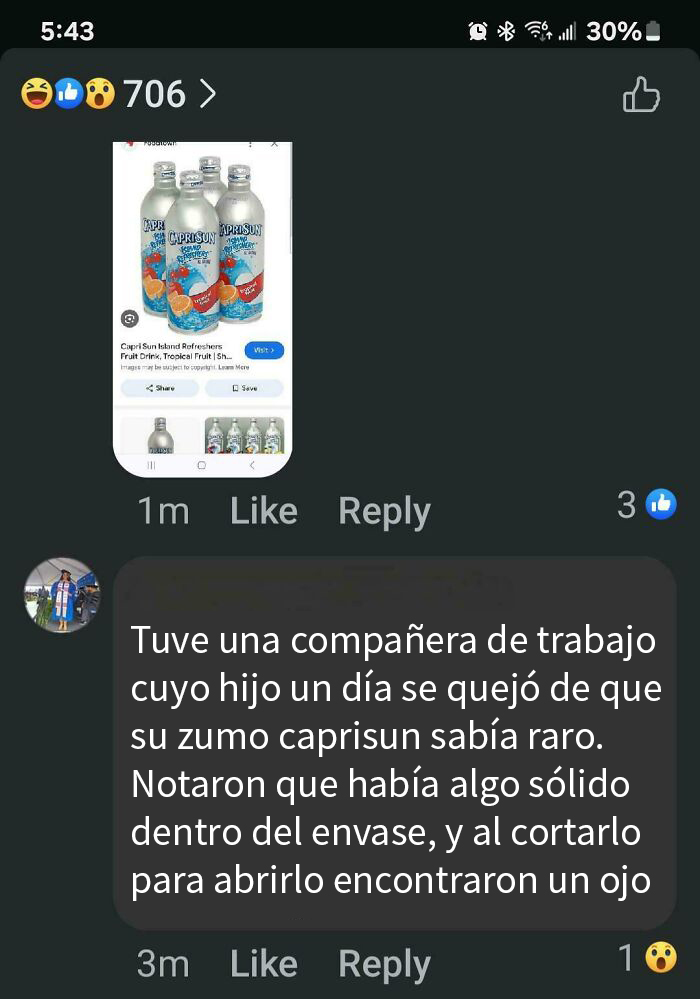 Comentario en redes sociales sobre mentira y engaño en envase de zumo Caprisun, ejemplo de mentiras muy vergonzosas descubiertas en internet.
