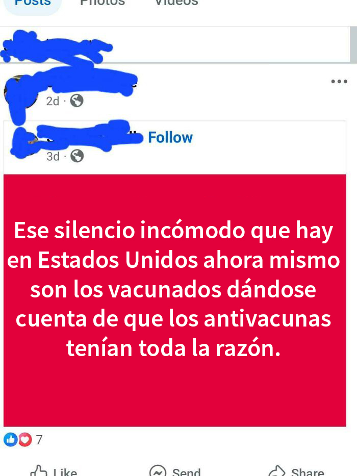 Pantalla con texto sobre mentiras muy vergonzosas descubiertas en internet relacionadas con antivacunas y silencio incómodo.