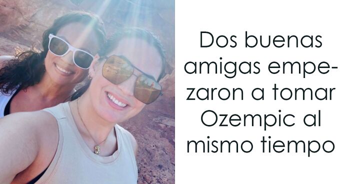 Dos amigas sonrientes con gafas de sol al aire libre, compartiendo su experiencia tomando Ozempic juntas.