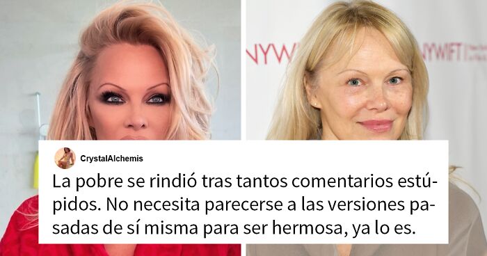 Pamela Anderson mostrando su estilo glamuroso de los 90 tras au00f1os con su look natural, destacando belleza y cambio.
