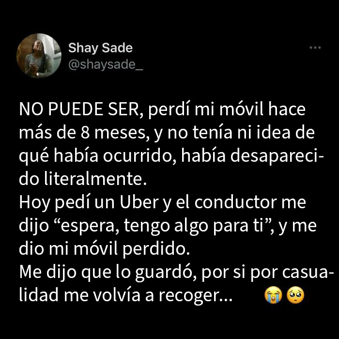 Publicación reconfortante sobre recuperar un móvil perdido después de 8 meses, alegrando un poco el día.