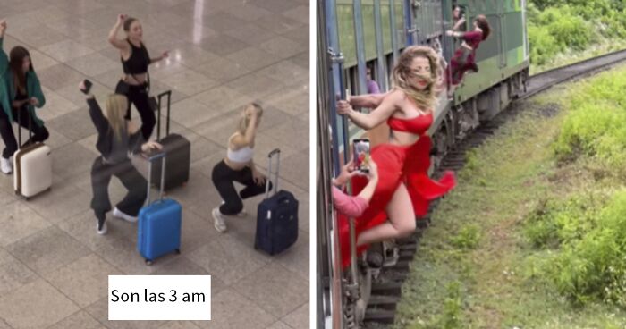 Influencers vergonzosos arriesgando la seguridad y dejando de lado el sentido comu00fan en situaciones pu00fablicas atrevidas.