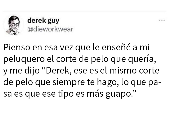 Usuario en Twitter compartiendo un momento fulminado con palabras que reflejan un corte de pelo y un comentario ingenioso.