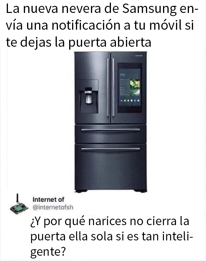Nevera Samsung con notificación inteligente al móvil si la puerta queda abierta, tecnología para el hogar moderno.