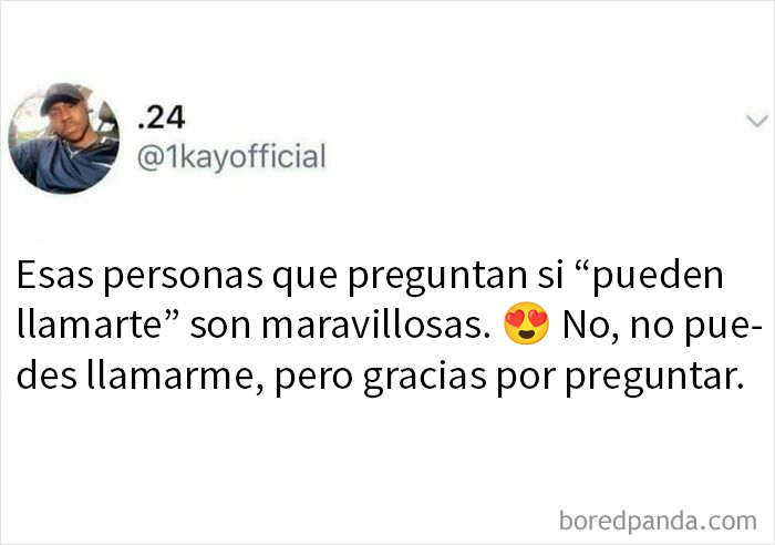 Meme divertido sobre introvertidos que aprecian cuando preguntan si pueden llamar, pero no quieren hacerlo realmente.