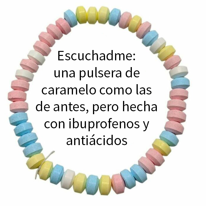 Pulsera de caramelo nostálgica con colores pastel, representando la nostalgia de los años 80 en un diseño divertido y retro.