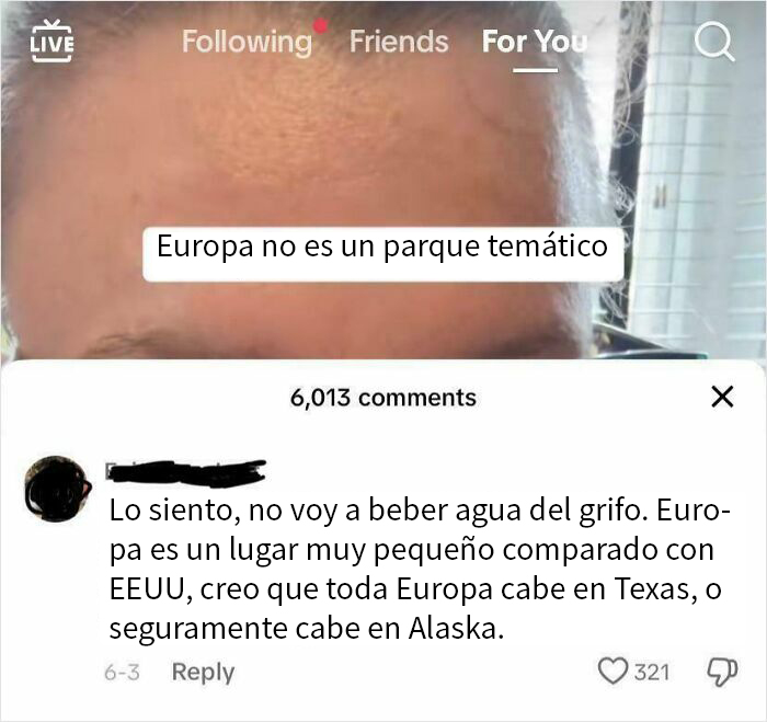 Comentario mostrando ignorancia estadounidense sobre Europa con ideas erróneas y exageradas, ejemplo de ignorancia estadounidense absurda.