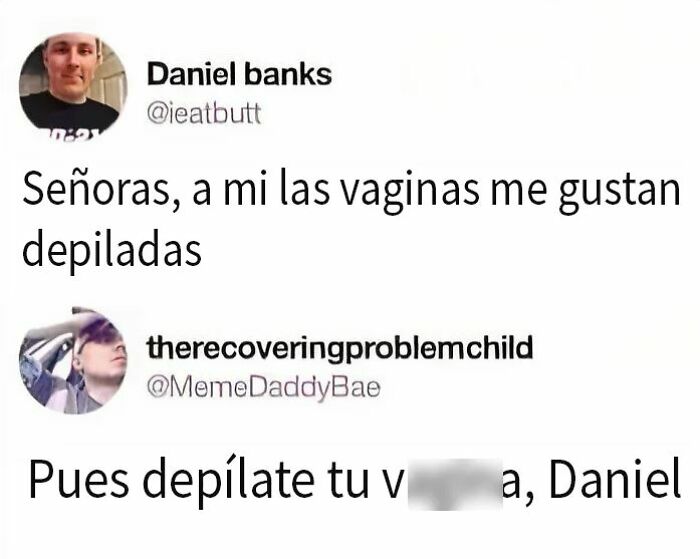 Captura de pantalla inusual de conversación en redes sociales con intercambio de opiniones sobre preferencias personales.