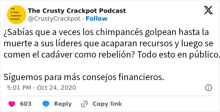 Tuit con meme impactante que revela verdad cruda sobre chimpancés y recursos, compartido con humor por usuarios.