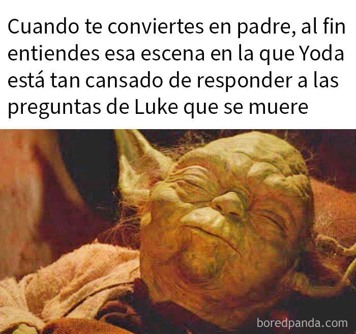 Memes divertidos de Yoda cansado para que no te falte tu dosis diaria de risas y humor sobre ser padre.