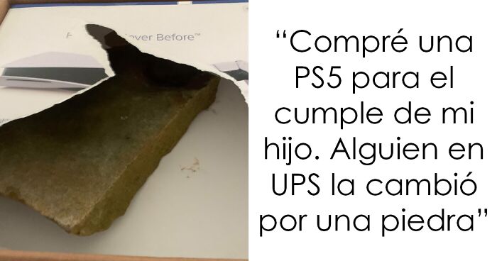 Piedra en caja de PS5 entregada por error, ilustrando padres y madres teniendo un du00eda peor que el tuyo.