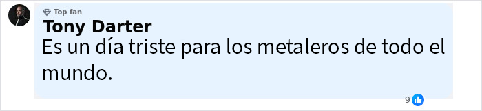 Comentario de Tony Darter expresando tristeza por el fallecimiento de Ozzy Osbourne, miembro de Black Sabbath.