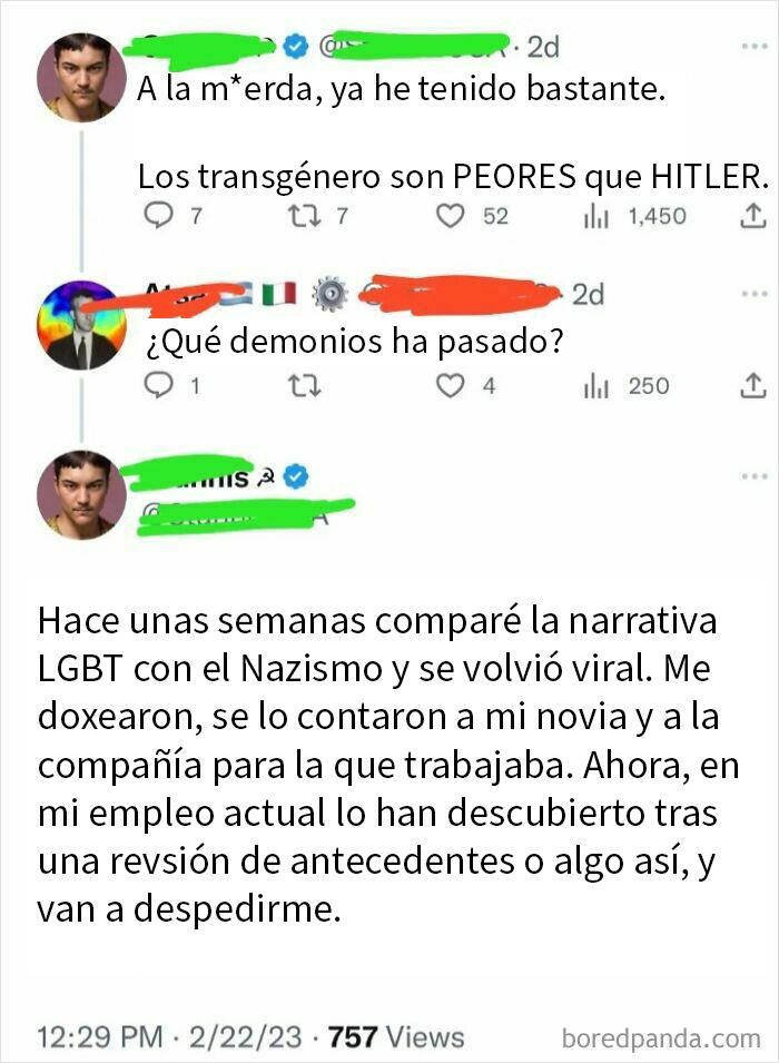 Captura de conversación polémica en redes que muestra comentarios inapropiados en el trabajo y riesgo de despido.