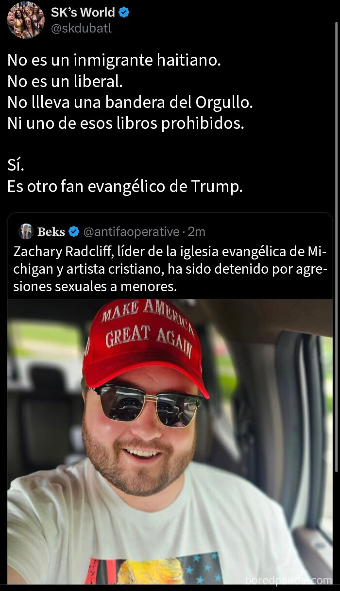 Hombre con gorra roja y gafas de sol, imagen destacando personas estúpidas haciendo algo inapropiado en el trabajo.