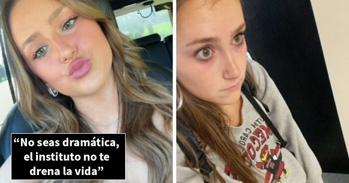 Chica mostrando fotos de antes y después del impacto de la vida, ilustrando cambios personales y emocionales notables.