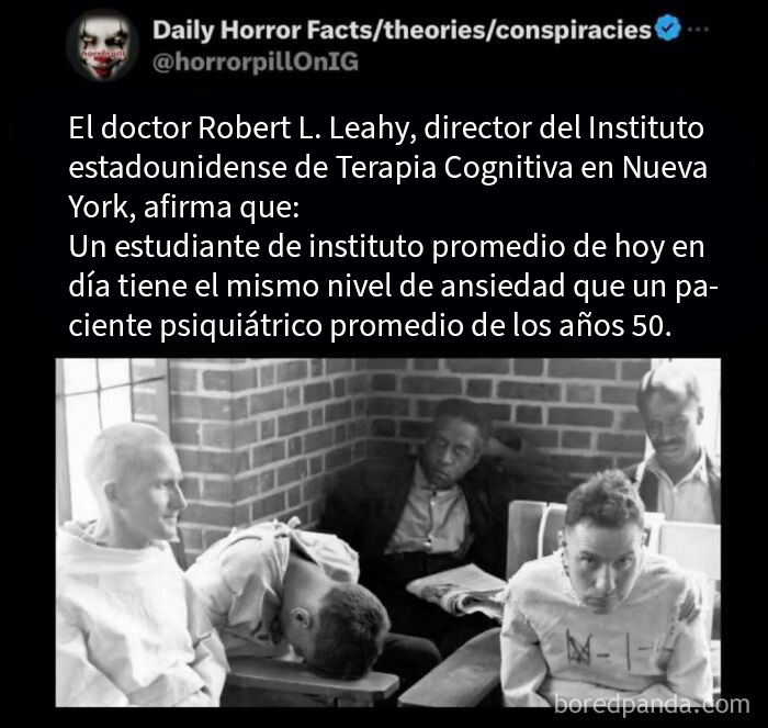 Pacientes psiquiátricos de los años 50 con ansiedad comparados con estudiantes actuales según datos e historias terroríficas.