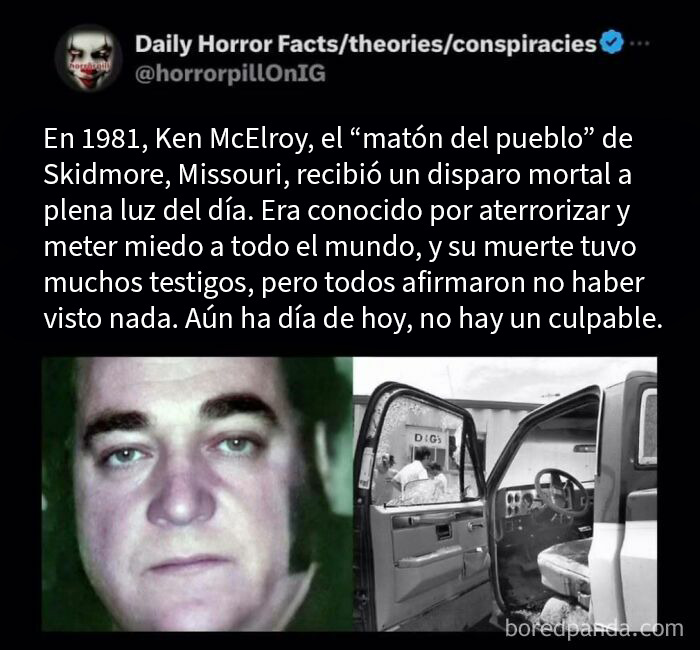 Rostro de Ken McElroy y escena de crimen en su camioneta, datos e imágenes terroríficas que no deberías leer antes de dormir.