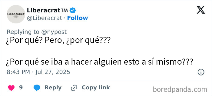 Captura de pantalla de tweet que cuestiona la cirugía extrema de la mujer con los labios más grandes del mundo.